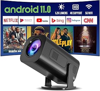 جهاز عرض فيديو صغير من جينسري [اندرويد 11.0] 12000LUX يدعم FHD 1080P، مع واي فاي 5G وبلوتوث 5.2، قابل للتعديل بزاوية 180 درجة HP330