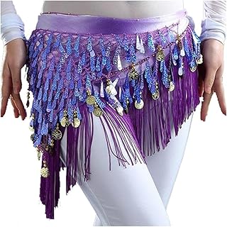 Belly Dance Hip Scarf Tassels Sequins Triangle Coins Wrap Skirt Music Festival Wear