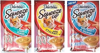 Delectables Squeeze Up Hartz Cat Treats Variety Pack Bundle of 3 Flavors (Tuna, Chicken, Tuna & Shrimp; 2.0 oz Each)