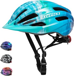 Kids Helmet Exclusky Kids Bike Helmet with Light, Boys Girls Bike Helmet Adjustable Skate Scooter Cycling Helmet 50-57cm, Multi-Sport Youth Childrens Bicycle Helmet Age 3-5-8-14