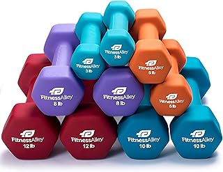 Fitness Alley Neoprene Workout Dumbbells - Non Slip, Anti Roll Exercise & Fitness Dumbbells Combo - Hex Shaped Hand weights for Men & Women - Ideal for Home and Gyms training