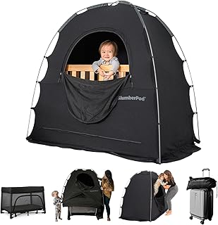 SlumberPod Portable Privacy Pod Blackout Canopy Crib Cover, Sleeping Space for Age 4 Months and Up with Monitor Pouch and Zipper, Blackout Cover, Travel Crib Canopy