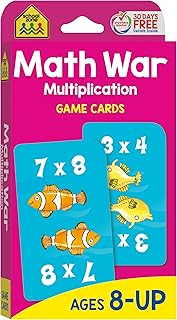 School Zone - Math War Multiplication Game Cards - Ages 8+, 3rd Grade, 4th Grade, 5th Grade, Math Games, Beginning Algebra, Multiplication Facts & Tables, and More