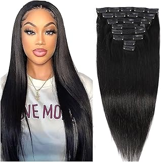 Hair Extensions 8 "- 26" مشبك شعر مستقيم في وصلات شعر ريمي سميك طبيعي أسود برازيلي شعر بشري ريمي 8 قطع 120 جرام لكل مجموعة Hairpiece(16inches 1PC)