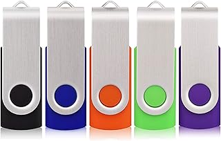 5 عبوات ذاكرة فلاش 32GB USB 2.0، ذاكرة فلاش كبيرة دوارة لتخزين البيانات، اسود/ازرق/برتقالي/اخضر/ارجواني (32G، 5 قطع الوان مختلطة)