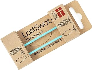 LastSwab® قابلة لإعادة الاستخدام Qtips قابلة لإعادة التعبئة - مسحات قطنية للأذنين لإزالة الشمع وأطراف مدببة على شكل Q لإزالة المكياج باللون الفيروزي - منتج صديق للبيئة وخالٍ من النفايات