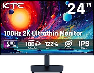 KTC شاشة كمبيوتر 24 انش QHD 100Hz IPS 2K، تباين 1300:1، شاشة مضادة للضوء الأزرق، 122% sRGB، تدعم فري سينك وجي سينك، HDMI2.0/DP/سماعة اذن للالعاب والعمل المكتبي H24T27، أسود