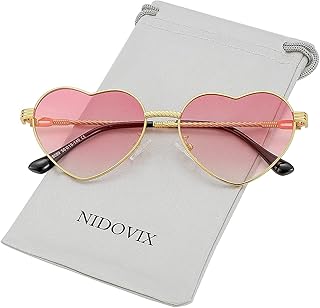 NIDOVIX Cute Heart Sunglasses for Women Fashion Metal Frame UV400 Protection Lens Glasses