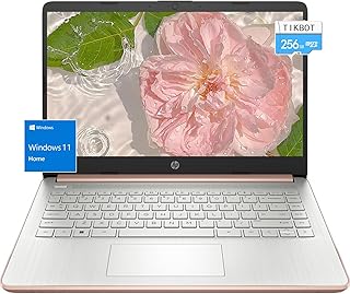 HP لابتوب 14 انش ويندوز 11-8GB RAM - تخزين 320GB - رباعي النواة انتل سيليرون N4120 - USB نوع C - قارئ بطاقة SD - عمر بطارية طويل - واي فاي لاسلكي 5 - HDMI - كاميرا ويب - ذهبي وردي