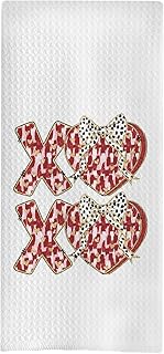 uinwk Valentine's Day Kitchen Towels, Coquette Red and White Leopard Print XOXO Heart Valentine Hand Towels Valentine's Dish Towels Tea Towels, Valentine's Day Kitchen Bathroom Decor, 16x24 Inches