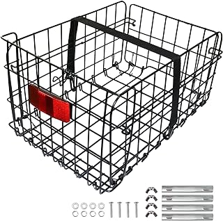 سلة دراجة خلفية قابلة للطي من هانتوشون، سلة شحن معدنية سريعة الفك مع حزام وضوء خلفي عاكس لمعظم رفوف الدراجات المثبتة
