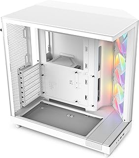 صندوق كمبيوتر H6 فلو بتصميم مدمج وغرف مزدوجة يتضمن 3 مراوح RGB مقاس 120 ملم ولوحات زجاجية عالية الأداء بانورامي وتدفق هواء فعال لتنظيم الكيبلات من ان زد اكس تي لون أبيض CC H61FW R R1 CC-H61FW-R1