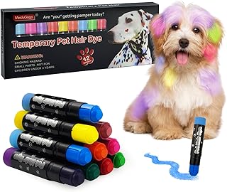 Dog Hair Dye Pens - 12 Colors Non-Toxic & Washable Dog Hair Dye Chalk, Temporary Hair Color Painting Crayons for Dogs, Cats, Horses Grooming, Safe and Fun Grooming Accessory for Pet Styling