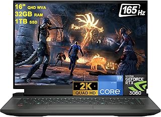 ديل لابتوب العاب G16 7000 7620 16 انش QHD WVA 165Hz الجيل 12 انتل i7-12700H 14 كور بيتس i9-11950H 32GB RAM 1TB SSD جيفورس RTX 3060 6GB رسومات RGB خلفية ثاندربولت HDMI ويندوز 11 اسود