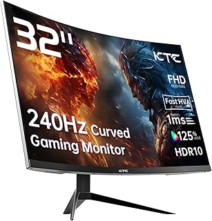 KTC شاشة العاب منحنية 32 انش 240Hz 1500R 1080P 125% sRGB 1 مللي ثانية فري سينك/جي سينك HDR10 منافذ HDMI/DP/USB فيسا امالة قابلة للتعديل Xbox PS5 سويتش اسود LCD