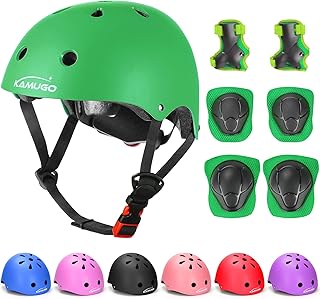 KAMUGO Kids Adjustable Helmet, with Sports Protective Gear Set Knee Elbow Wrist Pads for Toddler Age 2-8 Boys Girls, Bike Skateboard Hoverboard Scooter Rollerblading Helmet Set