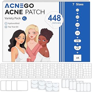 (7 Sizes 448 Counts) Large Pimple Patches for Face, Chin Hydrocolloid Bandages Nose Cystic Acne Patches Forehead Zit Patches Hydrocolloid Patch Pimple Patch Acne Stickers Blemish Patches for all Skin