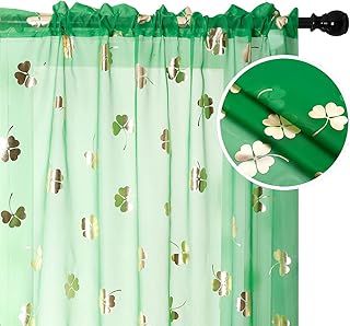 youleyar St. Patrick's Day Sheer Curtains, Clover Gold Foil Print Voile Sheer Curtains 2 Panels, Rod Pocket Window Treatment for Living Room Bedroom Dining Room (Clover,52 W x 72 L)