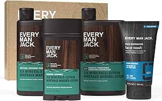 Every Man Jack Men’s Sea Minerals + Citron Bath and Body Gift Set - Clean Ingredients & Sea Minerals and Citron scent. - Round Out His Routine with Body Wash, 2-in-1 Shampoo, Deodorant & Face Wash