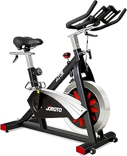 JOROTO Belt Drive Indoor Cycling Bike for Home Gym, Magnetic Resistance, Height Adjustable Seat and Readable Display, 300/330lbs Capacity Exercise Bike Stationary Bikes, 44 Days Kinomap Membership