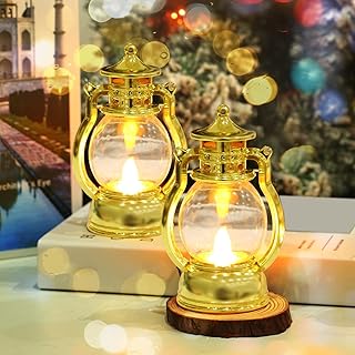 TOY BOX Ramadan Decorations Eid Lights Vintage Lantern Lights Eid Mubarak Candle Lantern Kids Gifts for Home Table Tree Activities Party Porch Patio Wedding Parties (Gold)