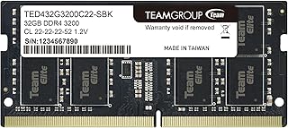 اليت DDR4 32 GB PC4-25600 و3200 MHz من تيم جروب CL22 غير مدعومة بذاكرة مؤقتة وبدون بخاصية تصحيح الخطأ 1.2 فولت سوديم 260 دبوس لترقية ذاكرة RAM لللابتوب والنوت بوك قطعة واحدة TED432G3200C22-S01 ايليت