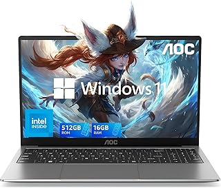 AOC لابتوب العاب 16GB RAM 512GB SSD شاشة FHD 15.6 انش (حتى 3.6GHz) ويندوز 11، خفيف ورفيع، هيكل معدني، كاميرا ويب، نوع C، USB3.2