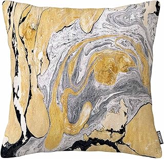 Throw Pillow Cover Black Gold Golden and Silver Marble Ink Abstract Painting Beautiful Gray Effect Decorative Pillow Case Home 18X18 Inches