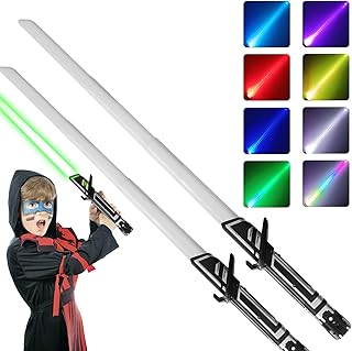 JOINBO 2 Pack 7-Color LED Light Swords with Sound,Light Up Saber for Kids for Halloween Dress Up Parties,Xmas Present,Galaxy Battle Toy for Kids