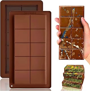 2 Pack Deep Chocolate Bar Silicone Molds, Thick Chocolate Bar Mold for Stuffed Bar, 1 Inch Deep Big Chocolate Candy Bar Mold for Filling Knafeh Pistachio Chocolate Bar Moulds, Easy Release and Clean