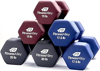 Fitness Alley Neoprene Workout Dumbbells - Non Slip, Anti Roll Exercise & Fitness Dumbbells Combo - Hex Shaped Hand weights for Men & Women - Ideal for Home and Gyms training