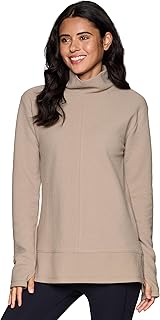 RBX Active Women's Quilted Sweatshirt Lightweight Cowl Neck Tunic Sweater Pullover Top for Yoga, Casual Wear Vanilla Bean L