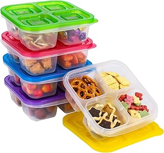 Meng Jiaran Snack Boxes for Kids - 5 Pack Snack Containers Bento Snack Box Lunch Boxes Divided Food Storage Containers with Compartments for School Work Travel Picnic, Microwaveable