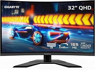 شاشة الالعاب المنحنية G32QC 32 انش 165Hz 1440P شاشة 2560×1440 في ايه 1500R، زمن استجابة 1 ميلي ثانية (ام بي ار تي)، 93٪ DCI-P3، شاشة فيسا HDR400، فريساينك بريميوم برو، من جيجابايت، أسود