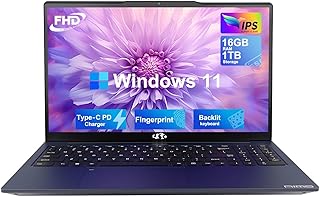 نيمو لابتوب 15.6 FHD للطلاب، 16GB RAM 1TB SSD، كيبورد باضاءة خلفية، بصمة اصبع، بنتيوم N100 رباعي النواة (افضل من i3-1115G4، حتى 3.4GHz)، ضمان لمدة عامين، واي فاي 6، ويندوز 11 اتش