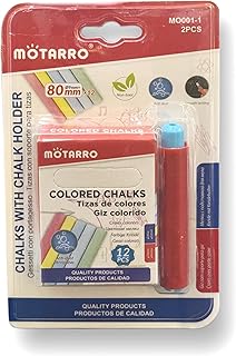 Souqoon Colored Chalks 80mm 12pcs -pack of 3 - with 3 chalk holder