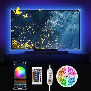 مصابيح LED خلفية للتلفزيون بمنفذ USB بطول 3 متر لتلفزيون 32-60 بوصة من بيت، شريط اضاءة RGB متغير اللون ومزامنة الموسيقى للتلفزيون / شاشة الكمبيوتر مع تطبيق وجهاز تحكم عن بعد، متعدد الألوان