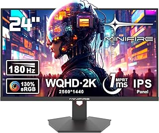 شاشة كمبيوتر مكتبي 24 انش WQHD 2560 × 1440 من ميني فاير 180Hz IPS 1 مللي ثانية 130% sRGB وضع اضاءة زرقاء منخفضة مزامنة تكيفية وظائف العاب بدون وميض مع منافذ HDMI DP كيبل متضمن أسود، 2560 x 1440