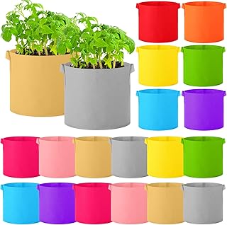 Ziliny 3 Gallon/ 5 Gallon Colorful Plant Grow Bags Bulk Nonwoven Grow Bags Fabric Pots with Handles Tomato Planter Bags for Outdoor Garden Vegetables Fruits Flower, 10 Colors (20 Pack,5 Gal)