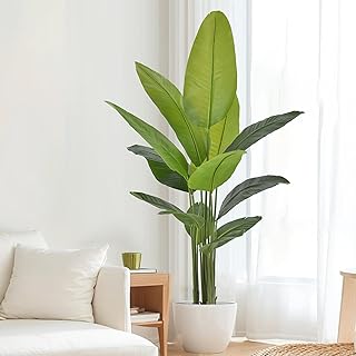 Artificial Bird of Paradise Plant 6Ft, Floor Silk Banana Leaf Plant with 13 Leaves, Faux Palm Tree with Plastic Pot for Indoor Outdoor House Home Office Garden Modern Decoration