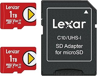 ليكسار بطاقة microSDXC سعة 1 تيرابايت مع محول SD، UHS-I، U3، V30، A2، فيديو 4K، حتى 160/100 ميجابايت/ثانية، تخزين موسع لجهاز نينتندو سويتش واجهزة الالعاب والهواتف الذكية والتابلت (LMSPLAY001T-B2ANU)