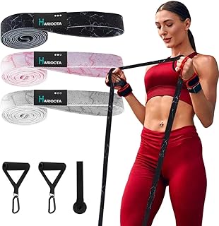 MARIOOTA Long Fabric Fitness Bands 3 Different Resistance Levels Set Non-Slip Pull Up with Door Anchor, Resistance Bands for Men/Women, Fitness Bands for Muscle Building, Yoga, Gymnastics