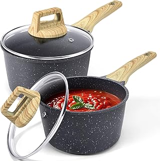 GiPP 1.5Qt & 2.5Qt Sauce Pan Set with Lid Nonstick - Grey Granite Non Stick Saucepan 4Pcs Sauce Pots Cooking Pot with Stay-cool Handle, Small Kitchen Pots Set Induction Pot, PFOA Free