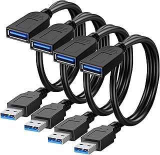 سايتك اي تي كيبل وصلة USB 3.0 بطول قصير 30 سم، كيبل تمديد USB 3.0 ايه ذكر الى انثى من 4 قطع، لطابعة، أسود