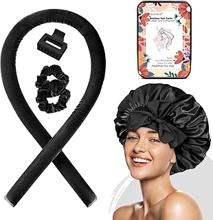 ROPIKIS Velvet Heatless Curling Set, Heatless Hair Curlers,Heatless Curls Overnight Blowout Rods, Jumbo Flexi Rods,Heatless Curling Rod,No Heat Soft Hair Rollers with Hair Bonnet & Clip (Black)