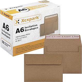 Xxcxpark 100 Qty مظاريف دعوة قابلة للطباعة 12 × 16.5 سم، ختم ذاتي 120 جرام في المتر المربع أظرف ورق كرافت بني لدعوة وصور وثائق وحفلات الزفاف وحفلات استقبال المولود، سهلة الختم والتقشير