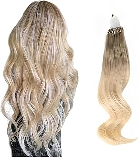 ABH AMAZINGBEAUTY HAIR Micro Loop Hair Extensions Balayage Blonde 16 Inch 50G Micro Links Hair Extensions Human Hair Ash Brown Ombre Platinum Blonde Hair Extensions Micro Ring Ombre Blonde 50S