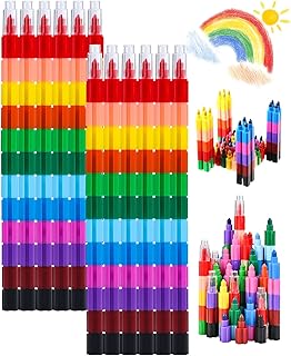 Friedwohl Pack of 12 Stackable Wax Crayons, Children's Colouring Pencils Toy, 12 Colours Building Block Colouring Pencils, Safety and Non-Toxic Rainbow Pen, Children's Painting Gift, Ideal Small as