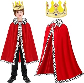 Axinyijia Prince Cape with Crown Children, King Cape Costume Boy, Carnival Star Singer Cape Costume Fancy Dress Boys Royal Coat Cosplay