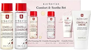 Erborian Centella Routine Travel Kit with Facial Cleansing Oil Makeup Remover (1 fl oz), Facial Cleansing Gel (1 fl oz) & Face Moisturizer Cream (20 ml) - Skin Care for Hydrated & Fresh-Looking Skin